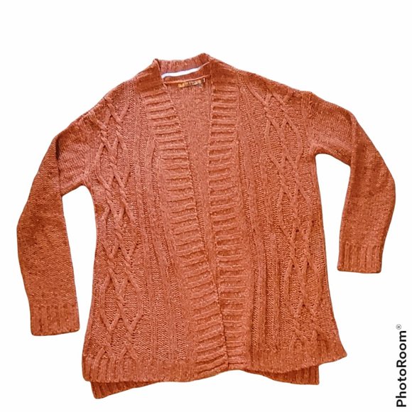 Belldini Open Weave Loose Knit Rust Open Front Textured Cardigan Sz M - Picture 1 of 7